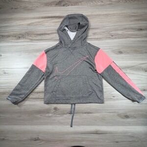 Nike Dri-FIT Girls Hoodie Grey Pink‎ Colorblock Swoosh Pullover Size M Medium